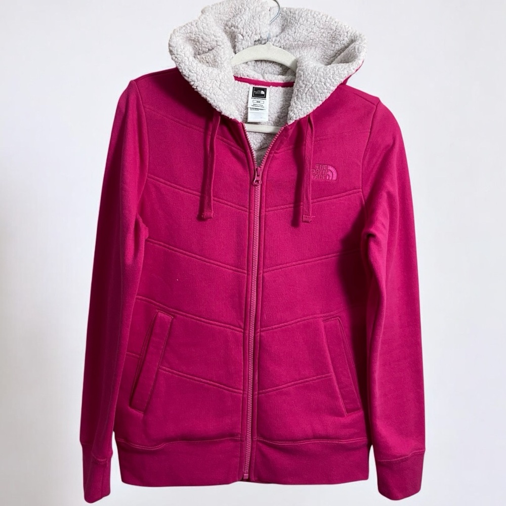 North‎ Face Woman’s Pink Sherpa Lined Hooded Zip Up Sweater Jacket Size Medium